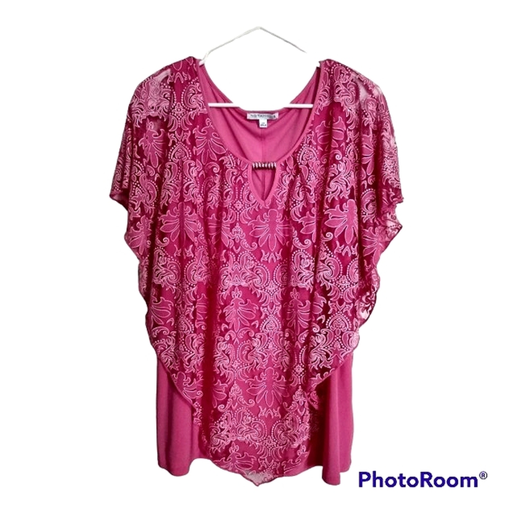 Woman's Pink Lace over Blouse 2X